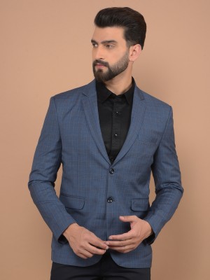 Canary London Checkered Single Breasted Casual Men Blazer(Blue)