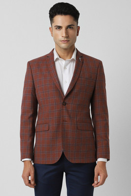 VAN HEUSEN Checkered Single Breasted Formal Men Blazer(Maroon)