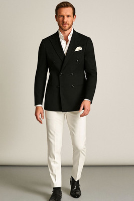 Silver magnate Solid Double Breasted Casual, Festive & Wedding, Formal Men Blazer(Black)