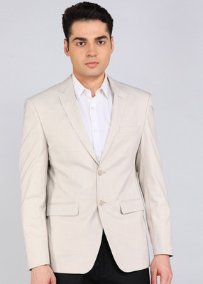 PETER ENGLAND Solid Tuxedo Style Formal Men Blazer(Beige)