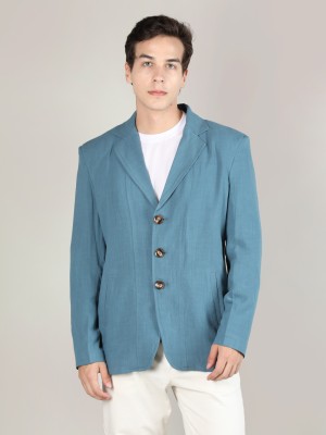 DLANXA Solid Single Breasted Wedding Men Blazer(Light Blue)