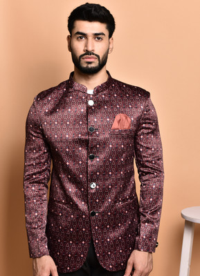 PRINT CULTR Printed Single Breasted Casual Men Blazer(Brown)