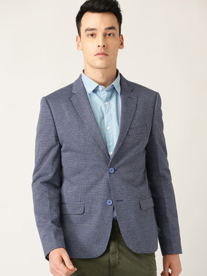 United Colors of Benetton Self Design Single Breasted Casual Men Blazer(Blue)
