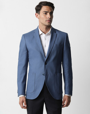 VAN HEUSEN Solid Single Breasted Casual Men Blazer(Blue)
