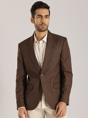 INDIAN TERRAIN Solid Single Breasted Casual Men Blazer(Brown)