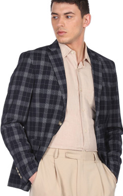 ARROW Checkered Single Breasted Formal Men Blazer(Blue)