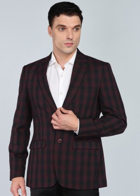 PARK AVENUE Checkered Single Breasted Formal Men Blazer(Purple)