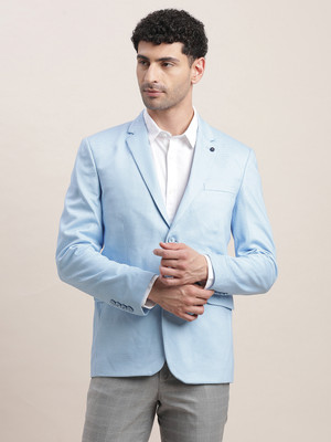 TURTLE Checkered Single Breasted Casual Men Blazer(Blue)