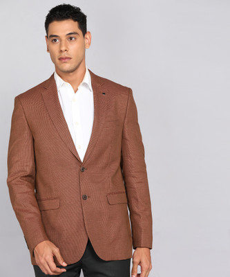 VAN HEUSEN Solid Single Breasted Formal Men Blazer(Maroon)