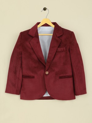 Ridokidz Solid Single Breasted Casual Boys Blazer(Maroon)