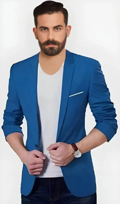 Darbar In Solid Single Breasted Casual, Formal, Festive & Wedding Men Blazer(Blue)