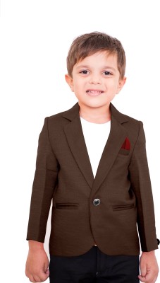 Walgreen Fashion Solid Single Breasted Festive & Wedding Boys Blazer(Brown)