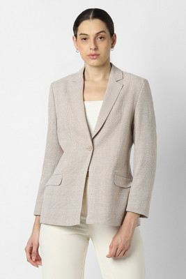 VAN HEUSEN Solid Single Breasted Formal Women Blazer(Beige)
