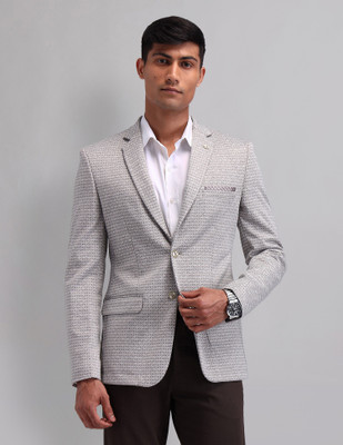AD by Arvind Printed Single Breasted Formal Men Blazer(Grey)