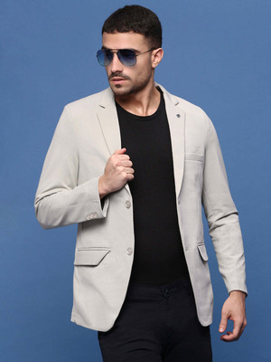 SHOWOFFFF Solid Single Breasted Casual Men Blazer(Beige)