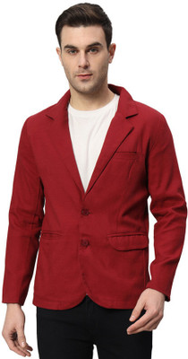 Nature Craft Solid Single Breasted Festive & Wedding Men Blazer(Maroon)