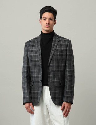 ARROW Checkered Single Breasted Formal Men Blazer(Grey)