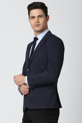 VAN HEUSEN Solid Single Breasted Formal Men Blazer(Dark Blue)