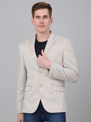 CANTABIL Checkered Single Breasted Casual Men Blazer(Beige)