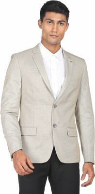 AD by Arvind Solid Single Breasted Formal Men Blazer(Beige)