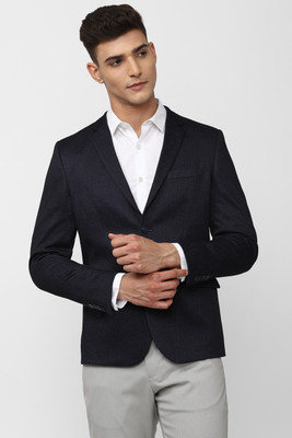 VAN HEUSEN Solid Single Breasted Formal Men Blazer(Dark Blue)