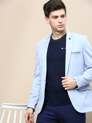 SHOWOFFFF Solid Single Breasted Casual Men Blazer(Blue)