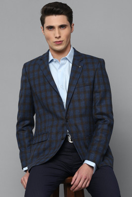 LOUIS PHILIPPE Checkered Single Breasted Formal Men Blazer(Blue)