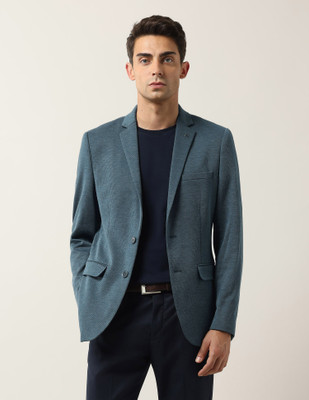 ARROW Solid Single Breasted Formal Men Blazer(Green)
