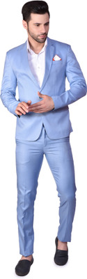 PRINT CULTR Solid Single Breasted Festive & Wedding Men Blazer(Light Blue)