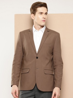 INVICTUS Solid Single Breasted Formal Men Blazer(Brown)