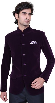 AVAETA Solid Bandhgala Casual, Party, Festive & Wedding Men Blazer(Purple)