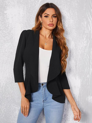 KOTTY Solid Single Breasted Formal Women Blazer(Black)