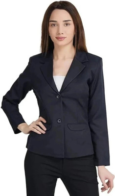 TrendArc Solid Single Breasted Casual Women Blazer(Blue)