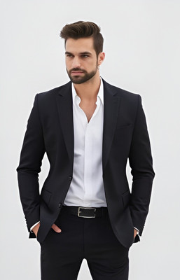 TRULYFEB Solid Single Breasted Formal, Casual, Festive & Wedding Men Blazer(Black)