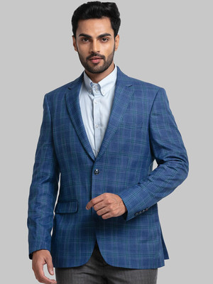 Raymond Checkered Single Breasted Formal Men Blazer(Dark Blue)