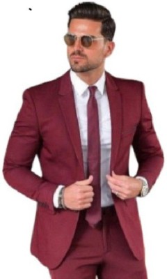 HUMJOLI Solid Single Breasted Casual, Formal, Festive & Wedding, Party Men Blazer(Maroon)