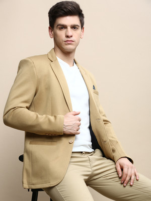 SHOWOFFFF Solid Single Breasted Casual Men Blazer(Brown)