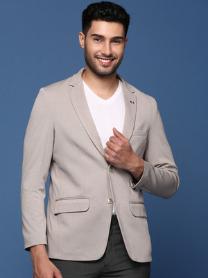 SHOWOFFFF Solid Single Breasted Formal Men Blazer(Grey)