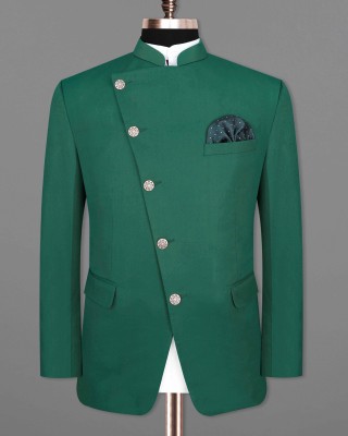 french crown Solid Bandhgala Festive & Wedding, Party Men Blazer(Green)