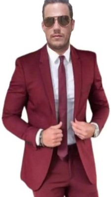 Men bazar Solid Single Breasted Party Men Blazer(Maroon)