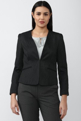 VAN HEUSEN Striped Single Breasted Casual Women Blazer(Black)