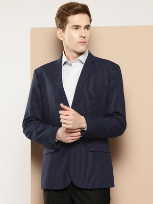 INVICTUS Striped Single Breasted Formal Men Blazer(Blue)