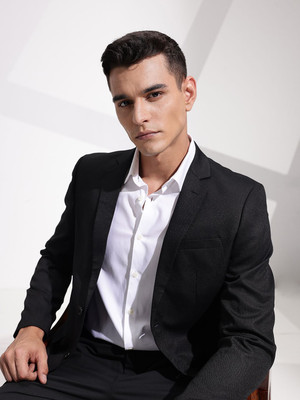 INVICTUS Self Design Single Breasted Casual Men Blazer(Black)