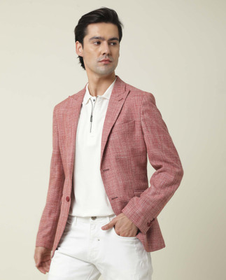 Rare Rabbit Solid Single Breasted Formal Men Blazer(Red)