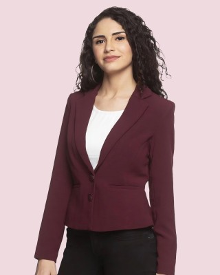 Rocksy Solid Single Breasted Formal Women Blazer(Maroon)