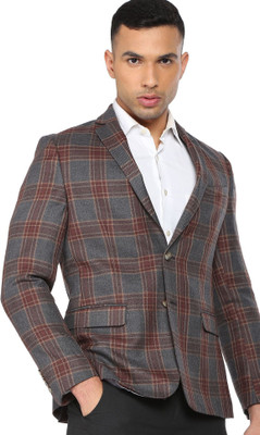 ARROW Checkered Single Breasted Formal Men Blazer(Grey)