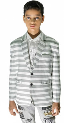 TTRFashion Striped Single Breasted Festive & Wedding Boys Blazer(Brown)