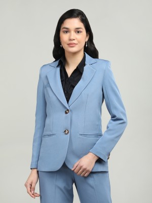 DLANXA Solid Single Breasted Formal Women Blazer(Light Blue)