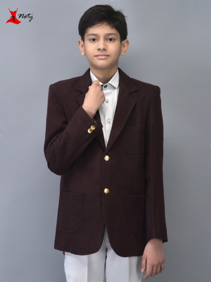 Noty Solid Single Breasted Casual Boys & Girls Blazer(Brown)