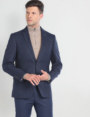 ARROW Solid Single Breasted Formal Men Blazer(Blue)